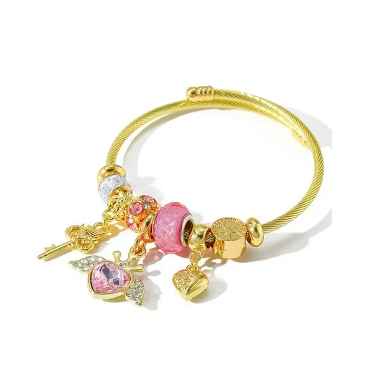 Dezlen Βραχιόλι bangle με ροζ στοιχεία και καρδιά, BR191