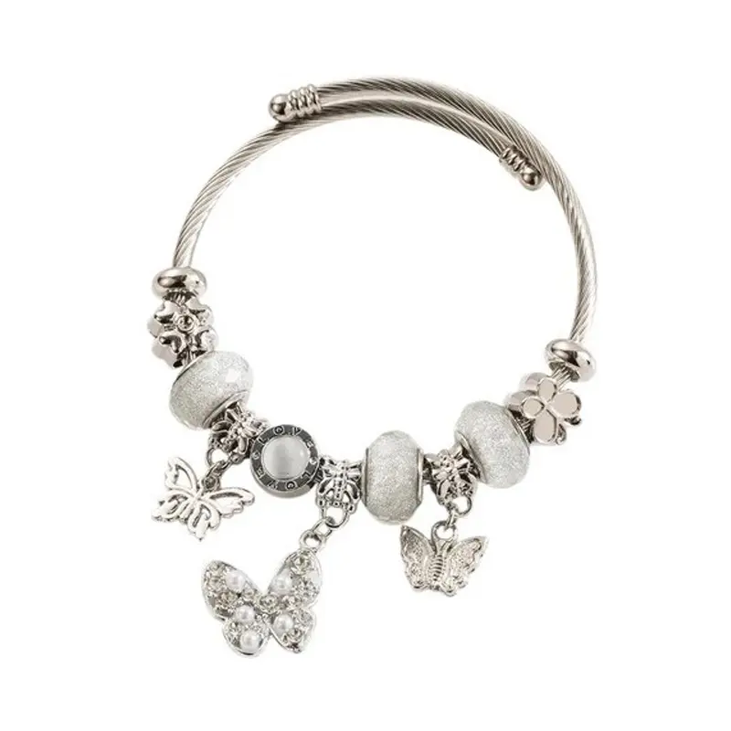 Dezlen Βραχιόλι bangle με λευκές πεταλούδες, BR257