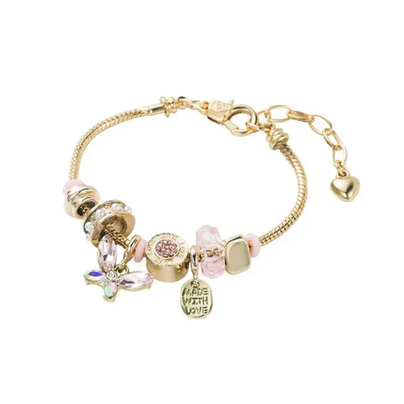 Dezlen Βραχιόλι bangle χρυσό με ροζ πεταλούδα, BR348