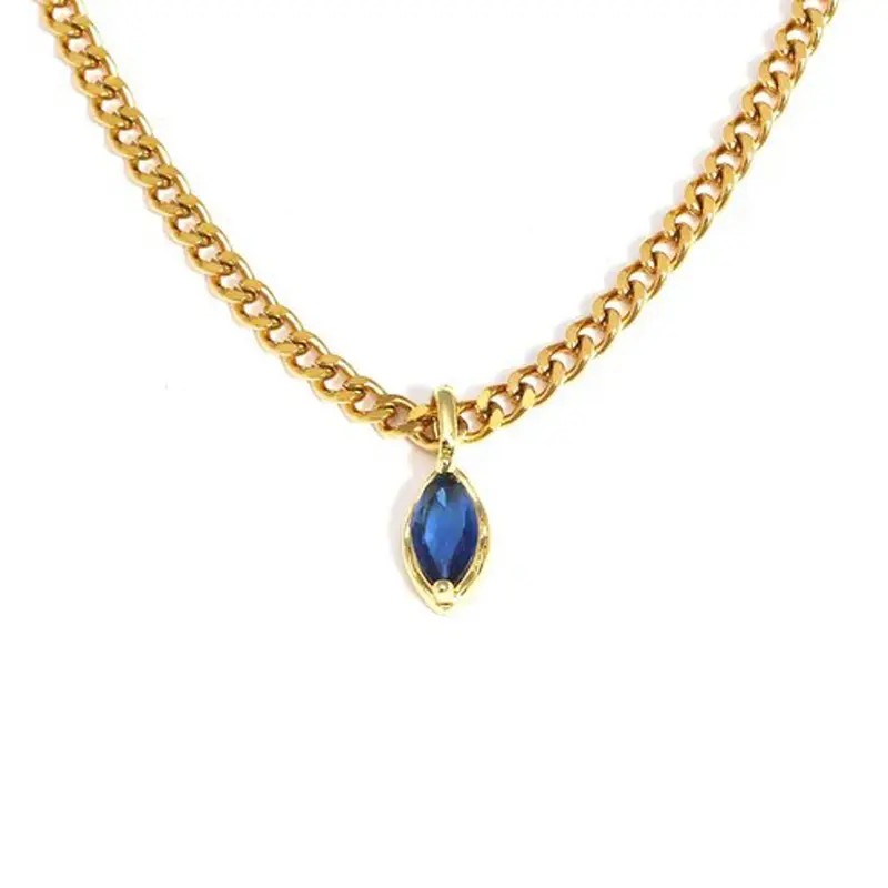 Dezlen Κολιέ επιχρυσωμένο ατσάλι με δάκρυ zircon, NE009 Blue