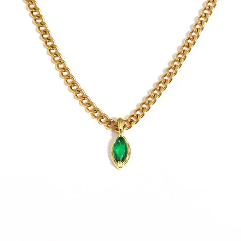 Dezlen Κολιέ επιχρυσωμένο ατσάλι με δάκρυ zircon, NE009 Green