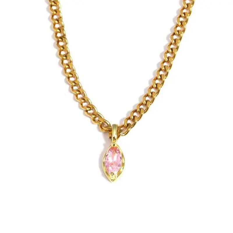 Dezlen Κολιέ επιχρυσωμένο ατσάλι με δάκρυ zircon, NE009 Pink