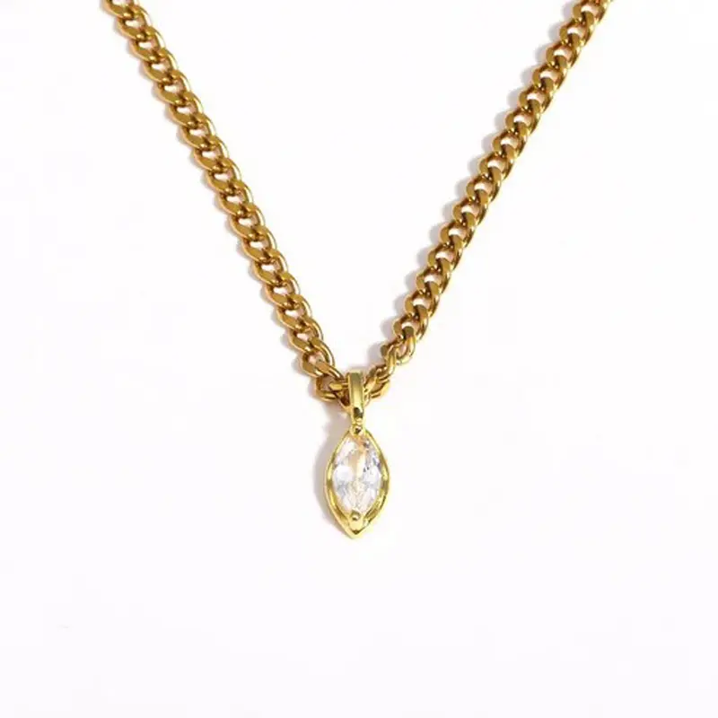 Dezlen Κολιέ επιχρυσωμένο ατσάλι με δάκρυ zircon, NE009 White