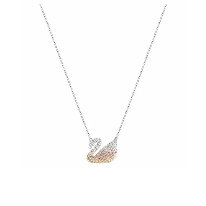 Dezlen Κολιέ ατσάλι με ροζ κύκνο και zircon, NE366