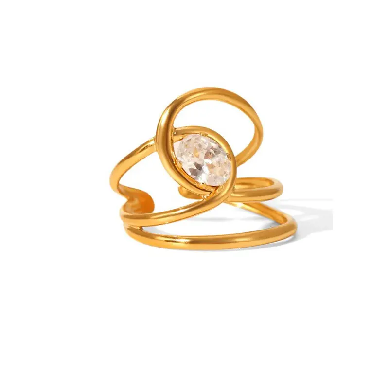 Dezlen Δαχτυλίδι επιχρυσωμένο ατσάλι με zircon, R268