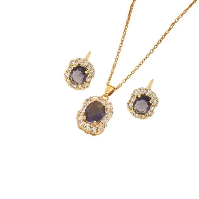 Dezlen Σετ κοσμημάτων ατσάλι με μωβ zircon, SET050