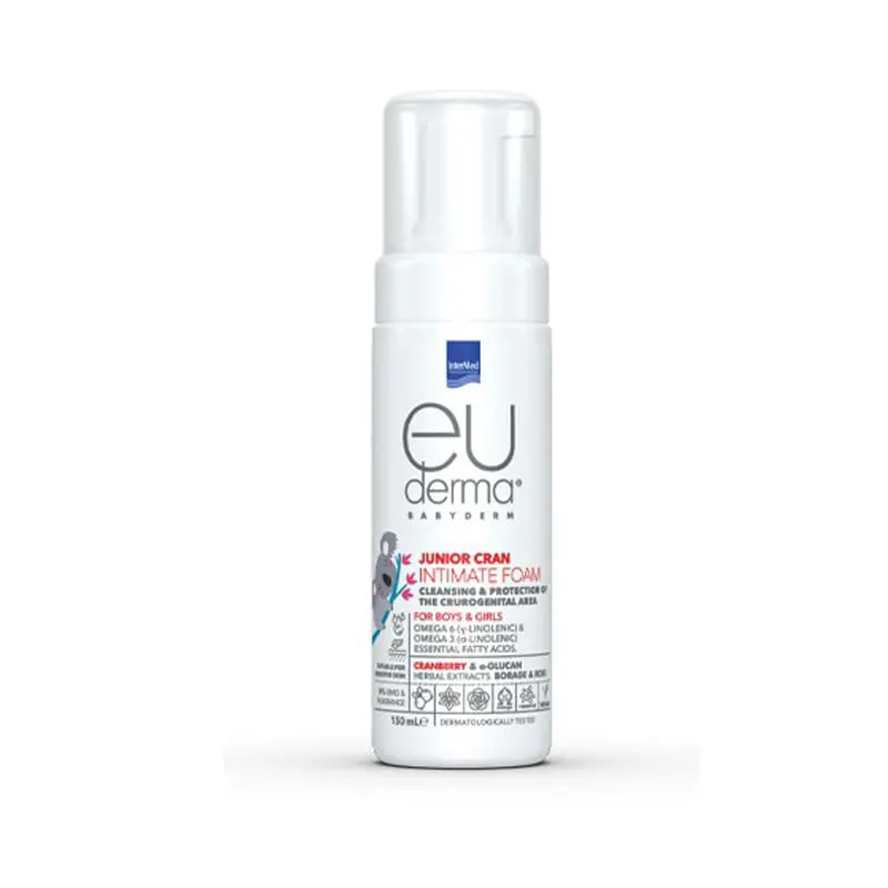 Euderma Babyderm Junior Cran Intimate Foam, Καθαρισμός & Προστασία της Μηρογεννητικής Περιοχής για αγόρια και κορίτσια, 150ml