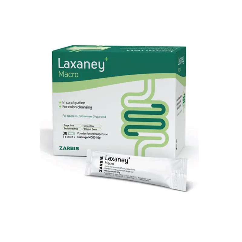 Laxaney Macro Sachets, για συστηματική ανακούφιση ενηλίκων & παιδιών από τη χρόνια δυσκοιλιότητα και για την προετοιμασία διαγνωστικών εξετάσεων, 30 φακελάκια των 10gr
