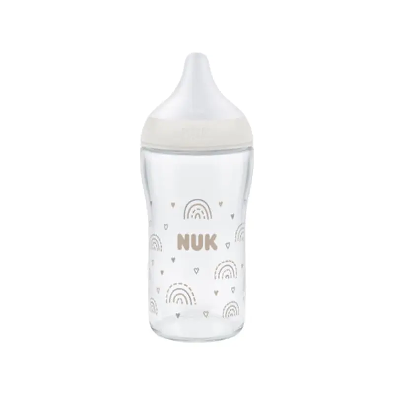Nuk Perfect Match Μπιμπερό Γυάλινο Θηλή Σιλικόνης 3m+, Rainbow, 230ml