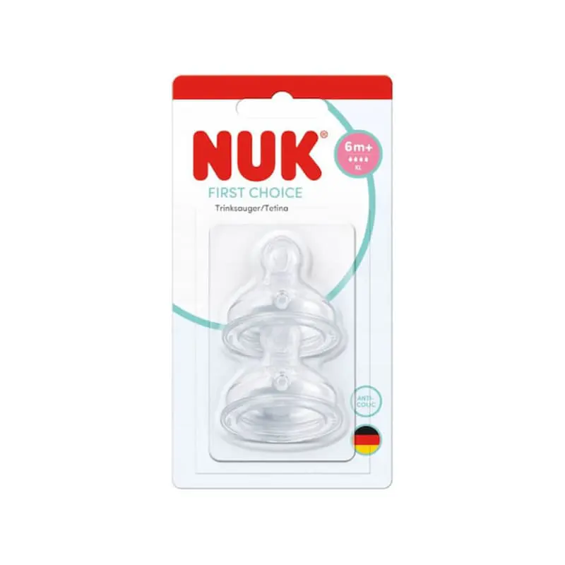 Nuk Θηλή Σιλικόνης First Choice, XL, Anti Colic, 6+m, 2 τεμάχια